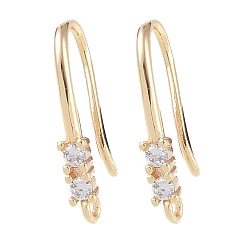 Golden Brass Micro Pave Cubic Zirconia Earring Hooks, Fishhook, Golden, 17.5x7x2.5mm, Hole: 1mm