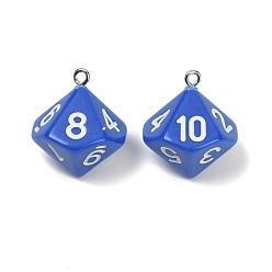 Синий Акриловые подвески, с платиново-железными петлями, десять граней, игральная кость, синие, 25x21.5x21.5 мм, отверстие : 2 мм