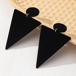 Черный Треугольные акриловые серьги-гвоздики, золотые, чёрные, 85x52 мм