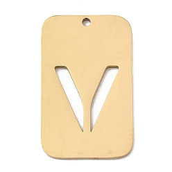 Letter V 304 подвески из нержавеющей стали, прямоугольник с буквой, ионное покрытие (ip), реальный 18 k позолоченный, Буква V, 33x20x1.5 мм, отверстие : 1.8 мм