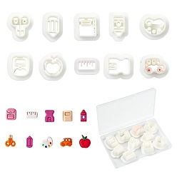 Blanco 10 piezas 10 estilos kit de cortadores de arcilla polimérica de la serie de papelería, blanco, 6×9.5cm