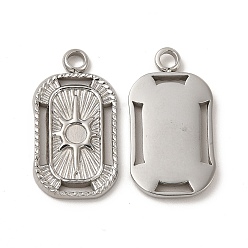 Stainless Steel Color Tarnish Resistant 304 Stainless Steel Pendant Cabochon Settings, Rectangle with Sun Pattern, Stainless Steel Color, Tray: 3mm, 23x12x2mm, Hole: 2.5mm