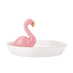 Pink Фарфоровый держатель для колец с фламинго, поднос для украшений, для хранения небольших украшений, Кольца, , Серьги, Браслеты, безделушка, подарок на день рождения для женщин, розовые, 14x8.2 см