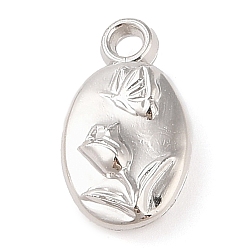 Platinum CCB Plastic Pendants, Oval with Flower, Platinum, 19.5x11x5.5mm, Hole: 2.5mm