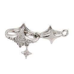 Platino Micropave de latón, circonita cúbica transparente, cierres plegables, estrella, Platino, 15x28x8 mm, agujero: 1.8 mm