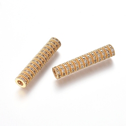 Real 18K Gold Plated Brass Micro Pave Cubic Zirconia Beads, Tube Beads, Clear, Real 18K Gold Plated, 29.5x6mm, Hole: 2.5mm