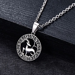 Козерог Подвески из нержавеющей стали, не тускнеющие, цвет нержавеющей стали, плоский круглый с подвеской в виде созвездия, Козерог, 28x25 мм