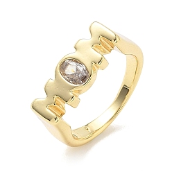 Золотой Кольца для женщин из латуни с микропаве и кубическим цирконием в подарок на День матери., слово мама, золотые, 7x19 мм, размер США 6 3/4 (17.1 мм)