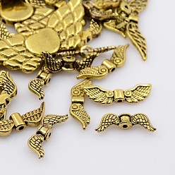 Antique Golden Tibetan Style Alloy Beads, Wing, Antique Golden, 12~43.5x3.5~17x3~4.5mm, Hole: 1~2mm