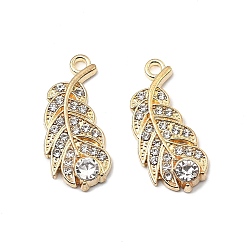 Золотой Подвески из сплава и страза, перо, золотые, 24x14x4 мм, отверстие : 1.8 мм