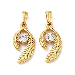 Золотой 304 из нержавеющей стали Кристалл Rhinestone подвески, лист прелести, золотые, 26.5x13.5x5.5 мм, отверстие : 6.5x4 мм