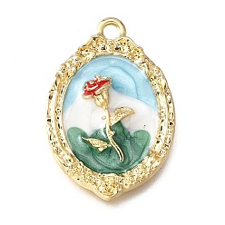 Oval Цветочные сплава эмали подвески, стойки покрытие, долговечный, без свинца, без кадмии и без никеля, золотые, овальные, 31x21x5 мм, отверстие : 2.2 мм