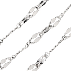 Нержавеющая Сталь Цвет 304 Цепи с витыми звеньями из нержавеющей стали, пайки, с катушкой, цвет нержавеющей стали, 7x4x0.2 mm и 7x4x0.2 mm