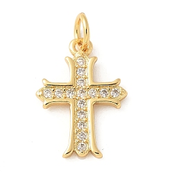 Настоящее золото 18K Латунные микро проложить кубического циркония подвески, без кадмия, без никеля и без свинца, крест прелести, с целью перехода в кольце, реальный 18 k позолоченный, 16.5x12x1.5 мм, отверстие : 3 мм