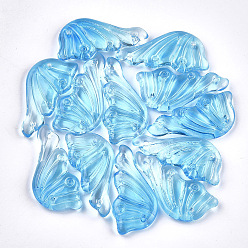Light Sky Blue Spray Painted Glass Pendants, Wing, Light Sky Blue, 36x18x5.5~6mm, Hole: 1mm