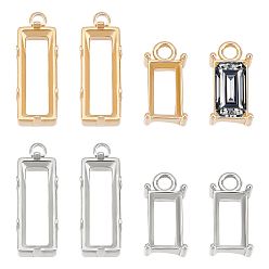 Golden & Stainless Steel Color 8Pcs 4 Styles 304 Stainless Steel Pendant Rhinestone Settings, for Pointed Back Rhinestone, Open Back Bezel, Rectangle, Golden & Stainless Steel Color, Tray: 10~15.5x5mm, 14.5~19.5x7x4~5mm, Hole: 1.8~2mm, 2pcs/style