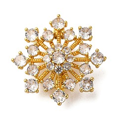 Золотой Латунные микро проложить кубического циркония кулон поручительств, цветок, без кадмия и без свинца, стойки покрытие, долговечный, золотые, 29x28.5x11.5 мм