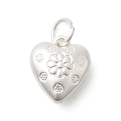 Матовый Серебристый Цвет Изящные серебряные сердечки с цветочным узором, с прыжковых колец, матовый серебристый цвет, 14.5x12.5x6 мм, отверстие : 4.5 мм