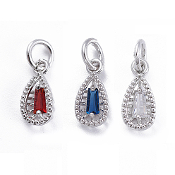 (52) Непрозрачная лаванда Латунные микро проложить кубического циркония подвески, с целью перехода в кольце, слеза, платина, разноцветные, 11x5x3 мм, отверстие : 3 мм