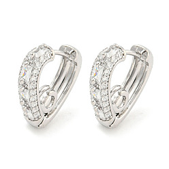 Платинированный Латунные серьги-кольца из прозрачного кубического циркония, для женщин, v-образный, Реальная платина, 15x4 мм
