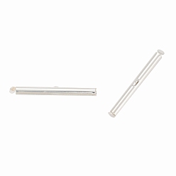Silver Brass Slide On End Clasp Tubes,  Slider End Caps, Silver Color Plated, 39.5x4mm, Hole: 1mm, Inner Diameter: 2mm