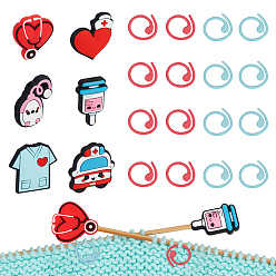 (52) Непрозрачная лаванда 6 шт 6 стили медицинская тема силиконовые бусины протекторы для спиц/стопоры для спиц, с 16 шт. маркерами для вязания из сплава, для вязания инструментов, разноцветные, 14.5~31.5x14.5~30x1~10 мм, отверстие : 2~3 мм