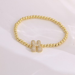 Letter H Женские браслеты из латуни с микропаве из прозрачных кубических цирконий, буквы, золотые, Письмо ч, 6.69 дюйм (17 см)