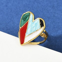 Настоящее золото 18K Сердце 304 эмалированные перстни из нержавеющей стали для женщин, ионное покрытие (ip), красочный, реальный 18 k позолоченный, Сердце: 21.5x18 mm, внутренний диаметр: 16 мм