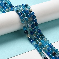 Blau Natürliche gestreifte Achatkügelchen, gefärbt, facettiert, Runde, Blau, Größe: ca. 6 mm in Durchmesser, Bohrung: 1 mm, 63 Stk. / Strang, 14.5 Zoll