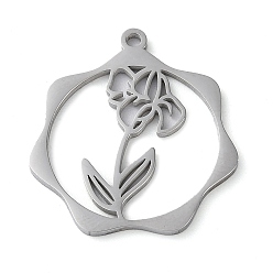 Stainless Steel Color Non-Tarnish 304 Stainless Steel Pendants, Flower, Stainless Steel Color, 23.5x21.5x1mm, Hole: 1.5mm