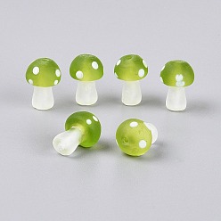 Amarillo de Verde Hebras de cuentas de cristal de murano hechas a mano heladas, seta, verde amarillo, 15~18x11~12.5 mm, agujero: 0.9~1.6 mm, sobre 30 unidades / cadena, 19.69~20.08 pulgada (50~51 cm)