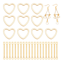 Настоящее золото 14K 10 латунные соединительные кольца шт., сердце, с 40шт. латунных соединительных подвесок-палочек, панель ссылок, реальный 14 k позолоченный, 8.5x10x0.5 мм, внутренний диаметр: 5x7.5 мм