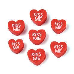 (123L) Белый крем непрозрачный блеск Бусины из полимерной глины , сердце и слово, огнеупорный кирпич, 7.5~9.5x8.5~10.5x3.5~5 мм, отверстие : 1.8~2 мм