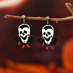 Skull Креативные серьги-гвоздики из смолы на Хэллоуин, платина, череп, 60x38 мм