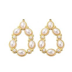 Настоящее золото 14K Абс пластмассовые жемчужные подвески, с 304 фурнитурой из нержавеющей стали, очарование слезы, реальный 14 k позолоченный, 41x26x4 мм, отверстие : 1.4 мм