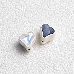 White Alloy Cubic Zirconia Beads, Heart, White, 11x11x10mm, Hole: 2mm