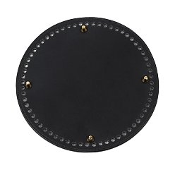 Черный Плоские круглые сумки для вязания крючком из искусственной кожи, для аксессуаров дна сумки, чёрные, 19 см