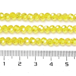 Желтый Прозрачные стеклянные бусины, 32 граней, с покрытием AB цвета, круглые, желтые, 4.5x4 мм, отверстие : 1 мм, около 94~95 шт / нитка, 13.98'' (35.5 см)