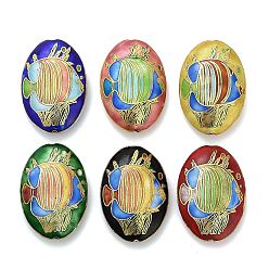(52) Непрозрачная лаванда Бусины ручной работы перегородчатой, овальные с рыбой рисунком, разноцветные, 43x30x12 мм, отверстие : 1.8~2 мм