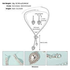 Платина Комплект из серег-гвоздиков и ожерелий со стразами, украшения для женщин, слеза, платина, 415 мм