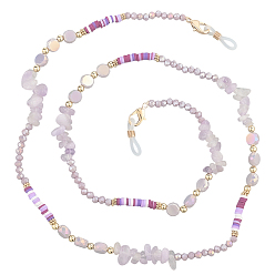 Сливовый 1полимерная глина с хрустальным сплавом и шейным ремешком для очков, цепочки для очков с резиновыми петлями на концах, слива, 780 мм