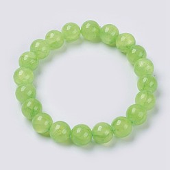 Light Green Natural Green Jade Beaded Stretch Bracelet, Dyed, Round, Light Green, 2 inch(5cm), Beads: 8mm