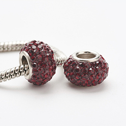 208_Siam Austrian Crystal European Beads, Large Hole Beads, 925 Sterling Silver Core, Rondelle, 208_Siam, 11~12x7.5mm, Hole: 4.5mm