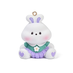 Кролик Непрозрачные подвески смолы, с платиновыми железными петлями, кролик, 49x37.5x30.5 мм, отверстие : 2.5 мм