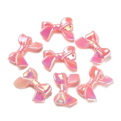 Hot Pink UV Plating Rainbow Iridescent Acrylic Beads, Bowknot, Hot Pink, 24x33x7mm, Hole: 3.5mm