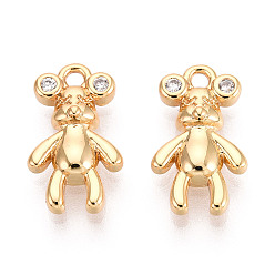 Настоящее золото 18K Латунные микропаве прозрачные подвески с фианитом, нести прелести, без никеля , реальный 18 k позолоченный, 13.2x8x2.8 мм, отверстие : 1.4 мм