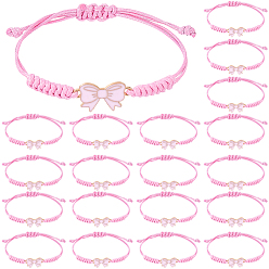 Pink 24Bracelets à maillons en alliage émaillé avec nœud papillon (pièces), bracelets en cordon de polyester tressé pour femmes, rose, diamètre intérieur: 1.89~3.27 pouce (4.8~8.3 cm)
