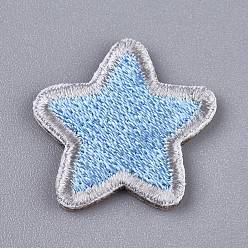 Licht Himmel blau Computergesteuertes Stickstoff selbstklebende wiederverwendbare Patches, Patch aufkleben, für Kinderkleidung, Jacken, Jeans, Rucksäcke, Stern, Licht Himmel blau, 20x21x2 mm