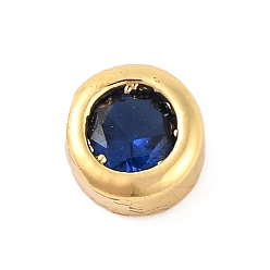 Морской Синий Покрытие стойки плоские круглые латунные микропаве кабошоны из кубического циркония, без кадмия и без свинца, долговечный, реальный 18 k позолоченный, Marine Blue, 4x2 мм