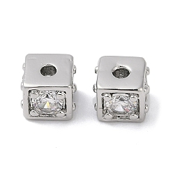 Прозрачный Латунные шарики циркония кубической, квадратный, платина, прозрачные, 4.5x5.5x5.5 мм, отверстие : 1.2 мм